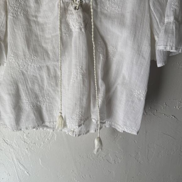 American Eagle White Boho Eyelet‎ Lace-Up Blouse Size Small Cotton - Picture 4 of 8